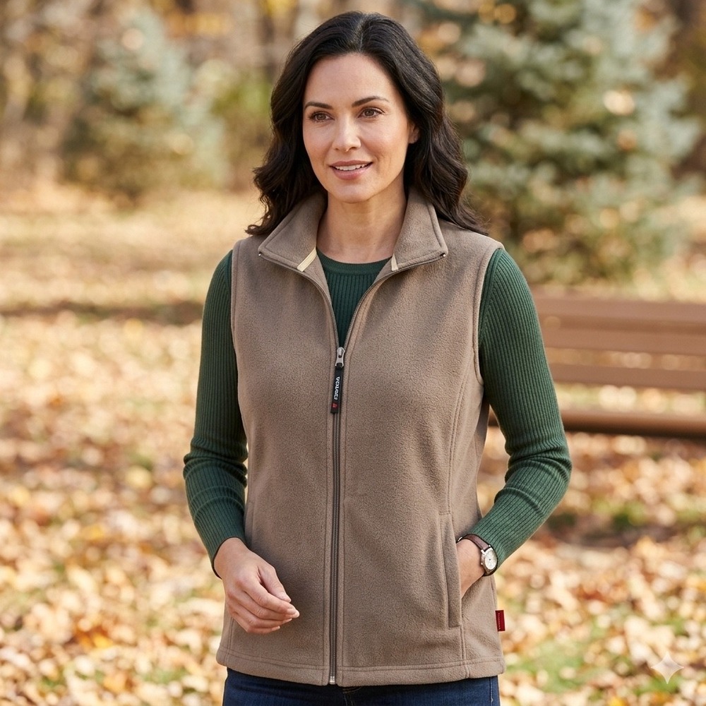 Woolrich Womens Size Medium Fleece Vest Hickory Brown Full Zip Sleeveless Gilet